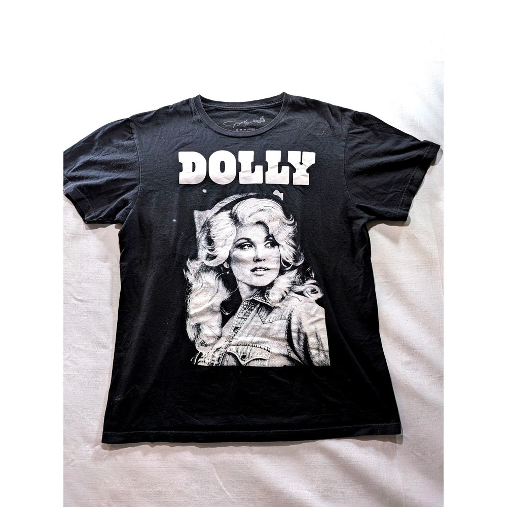 Dolly Parton Graphic T-Shirt Black Mens Medium Country Music Portrait Tee 38/40